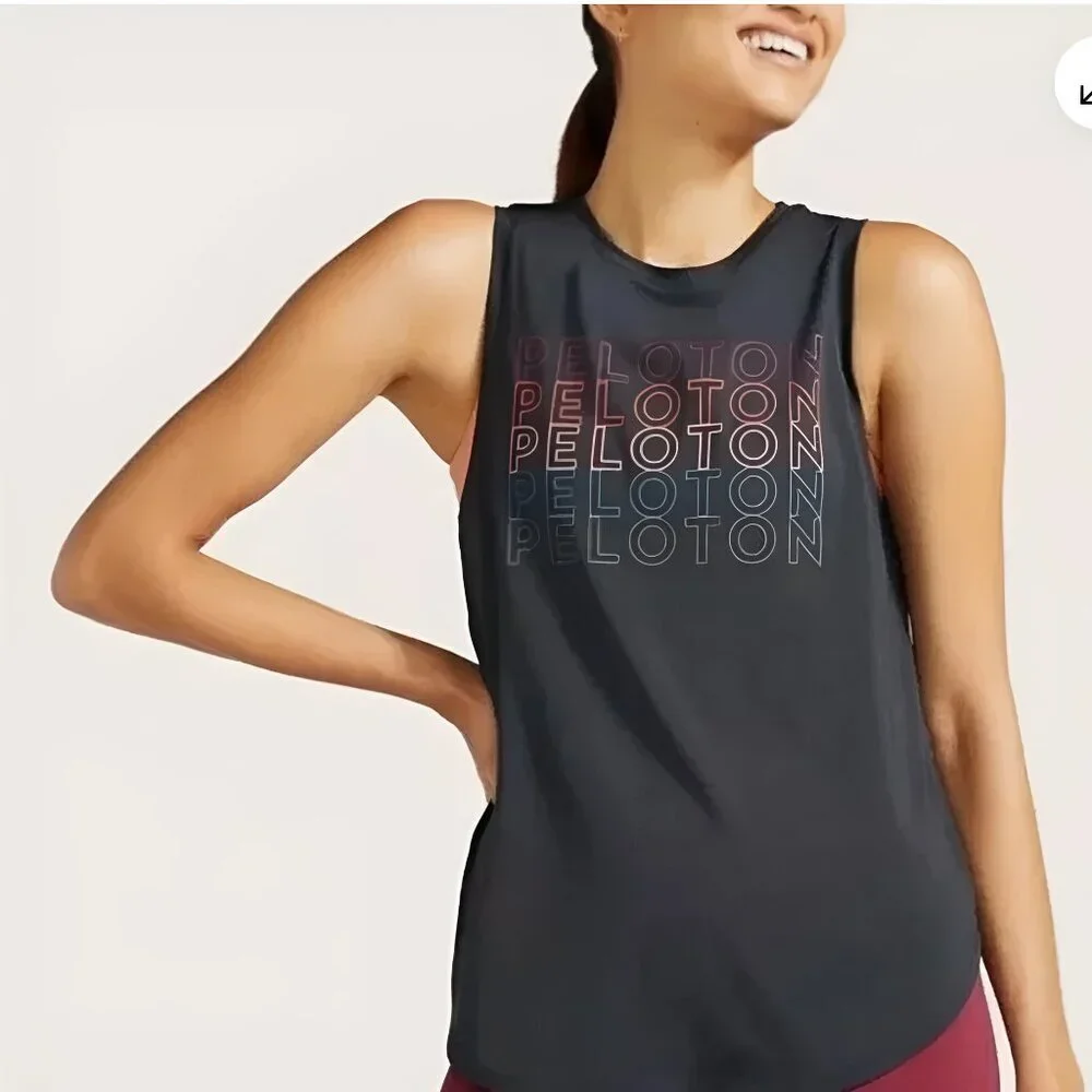 Peloton Racerback Supima Cotton Modal Logo Tank Athleisure Activewear S Black - Picture 5 of 10
